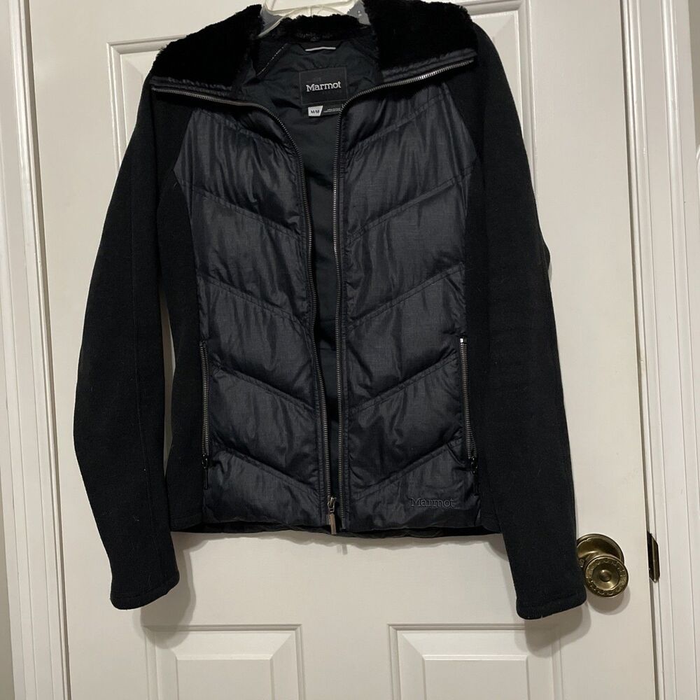Marmot Women’s Medium Black Gray Thea 700 Fill Down Insulated Full Zip Jacket